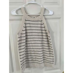 Old Navy Cotton High Neck Sleeveless Knit Sweater Top Black and Cream Stripes L